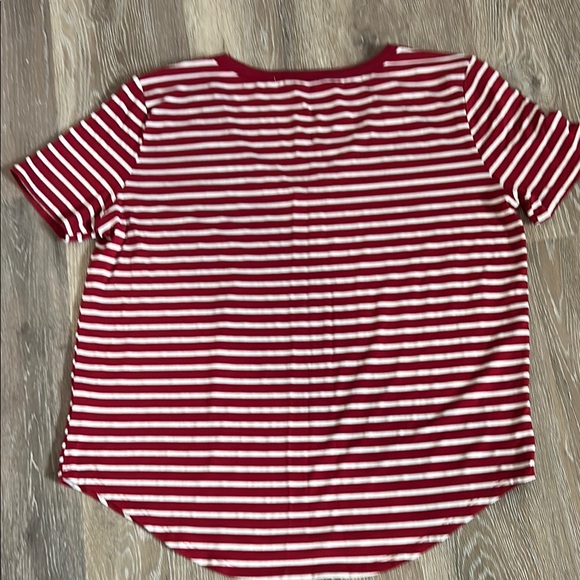 Emerette XL Red White Striped V-Neck Tee | Soft Rayon Blend |Nautical Casual Top - Picture 6 of 9